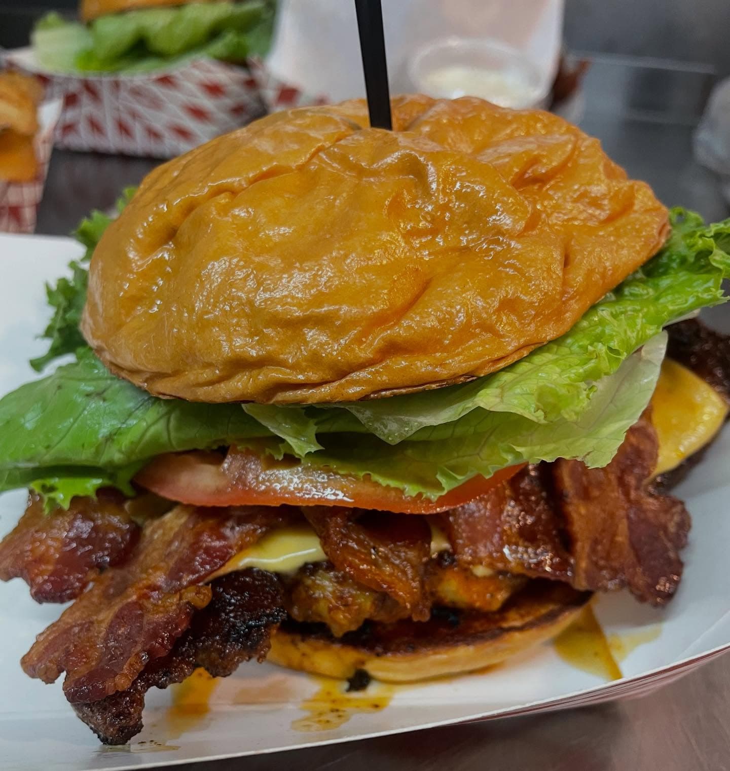 Crispy smash burger close-up